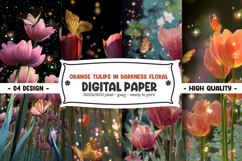 Orange tulips in darkness floral digital paper Product Image 1
