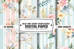Blue and cream wildflowers digital digital paper Product Image 1
