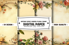 Antique Beige Garden Floral Frame Digital Paper Product Image 1