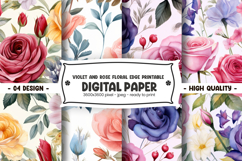 Violet and Rose Floral Edge Printable Digital Paper Product Image 1