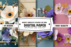 Bright hibiscus flowers on pink digital paper Product Image 1