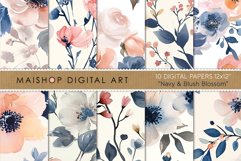 Navy and Blush Digital Paper Pack Elegant Floral Style Product Image 1