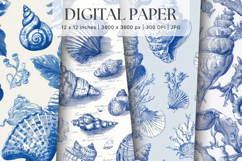 Chinoiserie Seashells Pattern Background Vintage Wallpaper Product Image 1