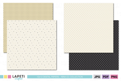 Black and cream polka dot digital papers with star patterns in neutral colors for modern scrapbooking projects.