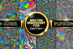 Molten Iridescent Foil Digital Papers - 04 Variations Product Image 2