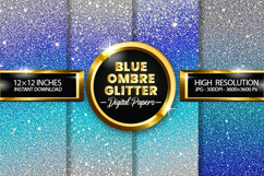 Blue Ombre Glitter Digital Papers - 04 variations Product Image 1
