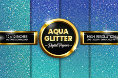 Aqua Glitter Digital Papers - 04 variations Product Image 1