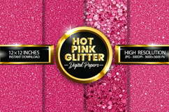 Hot Pink Glitter Digital Papers - 04 variations Product Image 1