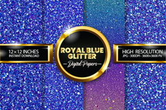 Royal Blue Glitter Digital Papers - 04 variations Product Image 1