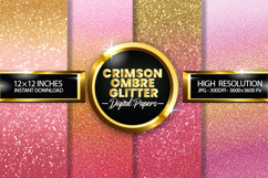 Crimson Ombre Glitter Digital Papers - 04 variations Product Image 1