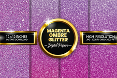 Magenta Ombre Glitter Digital Papers - 04 variations Product Image 1