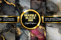 Marble Black Ink Digital Papers - 04 Variations Product Image 1
