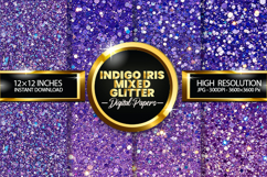 Indigo Iris Mixed Glitter Digital Papers - 04 variations Product Image 1