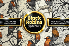 Black Robins Digital Papers - 04 Variations Product Image 1