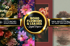 Boho Flowers &amp; Leaves Digital Papers - 04 variations Product Image 1