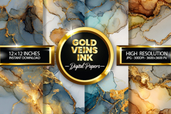 Gold Veins Ink Digital Papers - 04 Variations Product Image 2