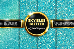 Sky Blue Glitter Digital Papers - 04 variations Product Image 1