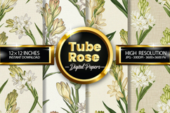Tube Rose Flower Digital Papers - 04 Variations Product Image 1