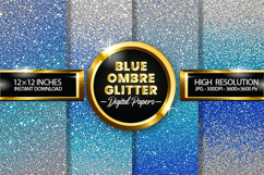 Blue Ombre Glitter Digital Papers - 04 variations Product Image 1