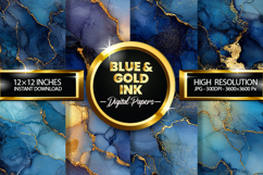 Blue &amp; Gold Ink Digital Papers - 04 variations Product Image 1