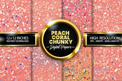 Peach Coral Chunky Digital Papers - 04 variations Product Image 1
