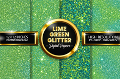 Lime Green Glitter Digital Papers - 04 variations Product Image 1