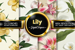 Lily Flower Digital Papers - 04 Variations Product Image 1