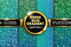 Green &amp; blue Gradient Digital Papers - 04 variations Product Image 1