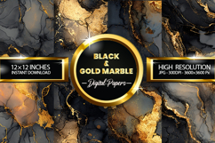 Black &amp; Gold Marble Digital Papers - 04 variations Product Image 1