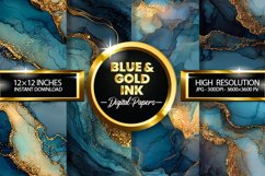 Blue &amp; Gold Ink Digital Papers - 04 variations Product Image 1