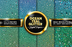 Ocean Teal Glitter Digital Papers - 04 variations Product Image 1