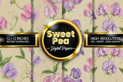 Sweet Pea Flower Digital Papers - 04 Variations Product Image 1