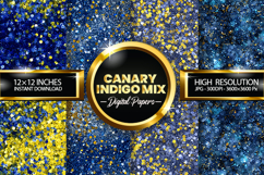 Canary Indigo Mix Glitter Digital Papers - 04 Variations Product Image 1