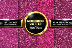 Neon Rose Glitter Digital Papers - 04 Variations Product Image 1