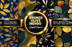 Bronze Olive Indigo Digital Papers - 04 Variations Product Image 1