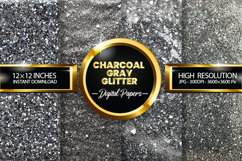 Charcoal Gray Glitter Digital Papers - 04 variations Product Image 1