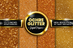 Ochre Glitter Digital Papers - 04 Variations Product Image 1