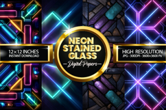 Neon Stained Glass Digital Papers - 04 variations Product Image 1