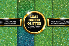 Lime Green Glitter Digital Papers - 04 variations Product Image 1