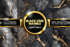 Black Vein Marble Digital Papers - 04 Variations Product Image 1