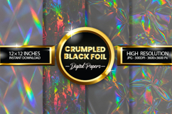 Crumpled Black Foil Digital Papers - 04 variations Product Image 1