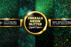 Emerald Green Glitter Digital Papers - 04 Variations Product Image 1