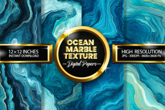 Ocean Marble Texture Digital Papers - 04 variations Product Image 1