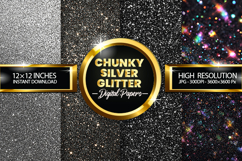 Chunky Silver Glitter Digital Papers - 04 variations Product Image 1