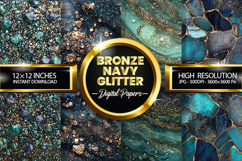 Bronze Navy Glitter Digital Papers - 04 Variations Product Image 1