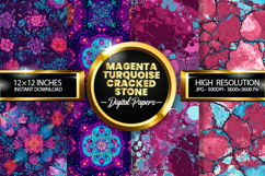 Magenta Turquoise Cracked Stone Digital Papers Product Image 1