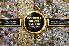 Golden &amp; Silver Glitter Digital Papers - 04 Variations Product Image 1