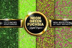 Neon Green Fuchsia Glitter Digital Papers - 04 Variations Product Image 1