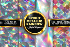 Bright Metallic Rainbow Digital Papers - 04 variations Product Image 1
