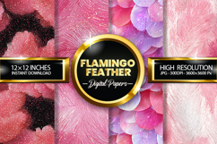 Flamingo Feather Glitter Digital Papers - 04 Variations Product Image 1